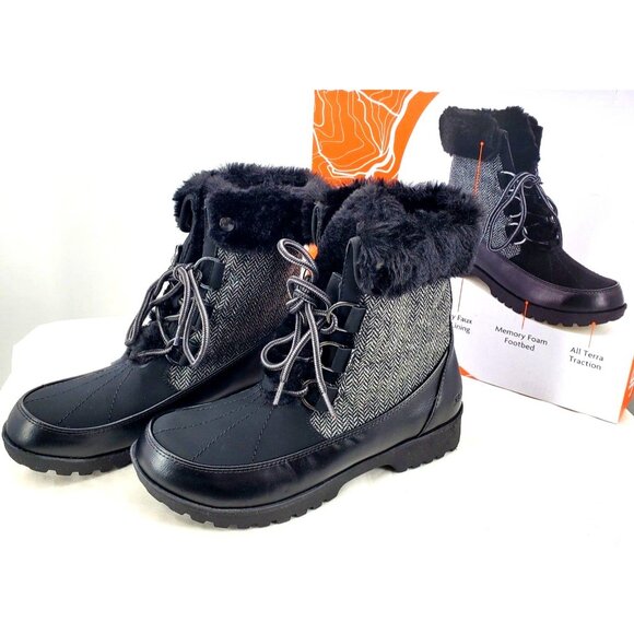 JBU Boots Woman's 9 Faux Fur Herringbone Southgate Lace-up Combat Lug Shoes - Picture 5 of 12